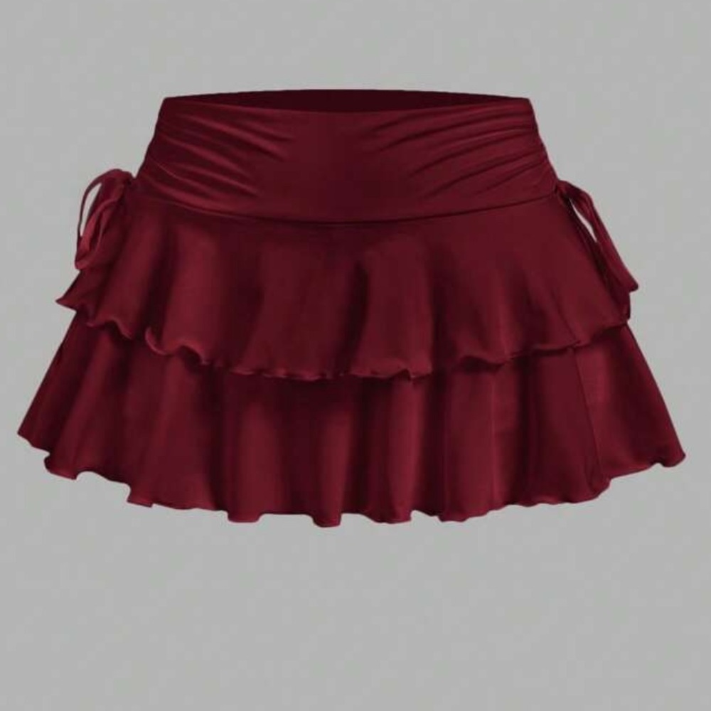 Burgundy Ruffle Skirt - Picture 2 of 4